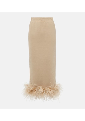 Prada Feather-trimmed cotton midi skirt