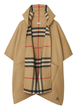 Burberry EKD-embroidered hooded cashmere cape - Neutrals