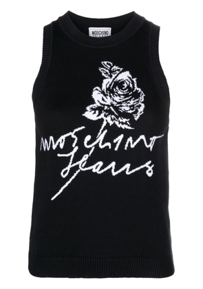 MOSCHINO JEANS rose-jacquard knitted tank top - Black