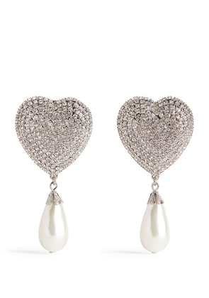 Alessandra Rich Faux Pearl And Crystal Heart Clip-On Earrings