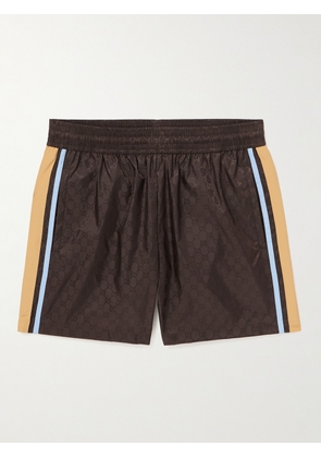Gucci - Straight-Leg Mid-Length Striped Logo-Jacquard Swim Shorts - Men - Brown - IT 44