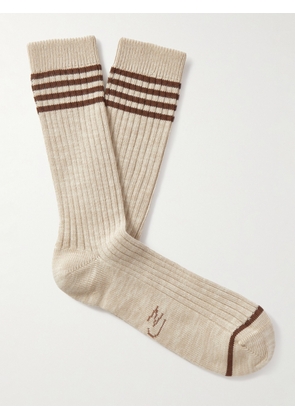 Nudie Jeans - Striped Ribbed Cotton-Blend Socks - Men - Neutrals