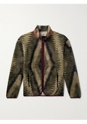 KAPITAL - Jacquard-Trimmed Printed Fleece Jacket - Men - Green - 1