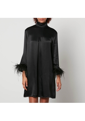 Sleeper Party Shirt Feather-Trimmed Satin Dress - S