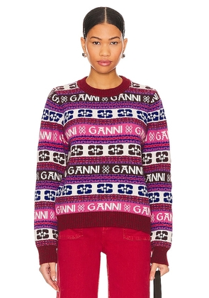 Ganni Logo O-neck Sweater in Pink. Size XS, S, M, L, XL.