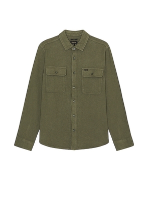 Brixton Bowery Textured Loop Twill Overshirt in Olive. Size L, S, XL.