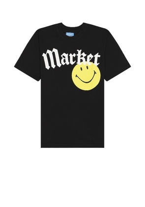 Market Smiley Gothic T-shirt in Black. Size L, M, XL/1X.