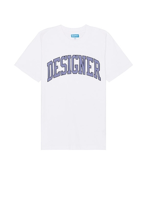 Market Designer Arc T-shirt in White. Size L, M, XL/1X.