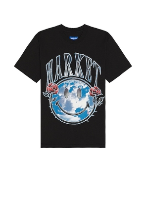 Market Smiley Reflect T-shirt in Black. Size L, M, XL/1X.