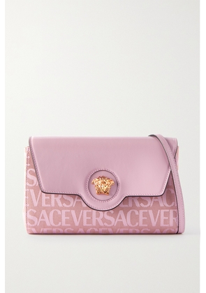 Versace - Mini Embellished Leather And Canvas-jacquard Shoulder Bag - Pink - One size