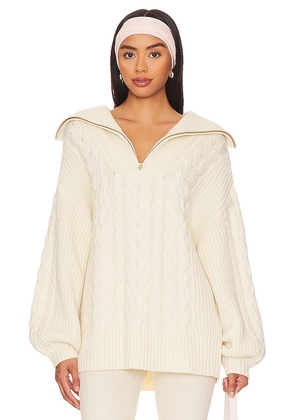 Varley Daria Half Zip Sweater in White. Size L, M, XL, XS.