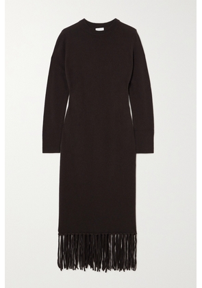 Allude - Fringed Wool And Cashmere-blend Midi Dress - Brown - x small,small,medium,large,x large