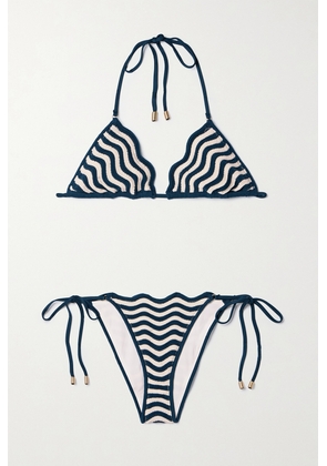 Zimmermann - Junie Striped Crocheted Cotton Triangle Bikini - Blue - 0,1,2,3,4
