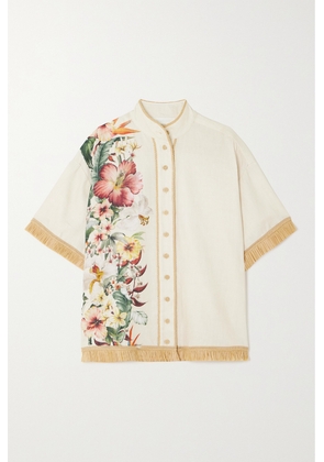 Zimmermann - + Net Sustain Lexi Raffia-trimmed Floral-print Linen Shirt - Ivory - 00,0,1,2,3,4