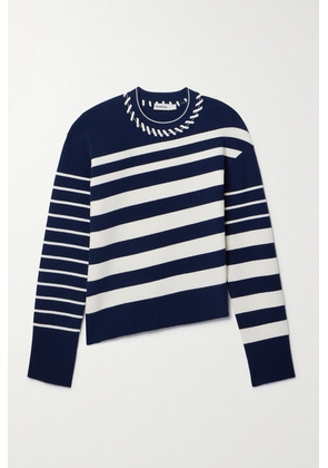 SIMKHAI - Dale Whipstitched Ribbed Striped Merino Wool Sweater - Blue - x small,small,medium,large,x large