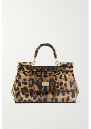 Dolce & Gabbana - Sicily Small Leopard-print Patent-leather Tote - Brown - One size
