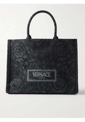 Versace - Leather-trimmed Jacquard Tote - Black - One size
