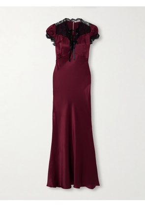 Rodarte - Lace-trimmed Silk-satin Midi Dress - Burgundy - US0,US2,US4,US6,US8