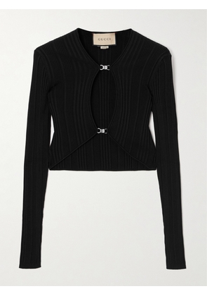 Gucci - Cropped Embellished Ribbed-knit Cardigan - Black - XS,S,M,L