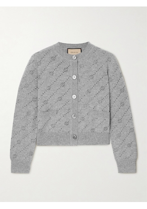 Gucci - Cropped Crystal-embellished Cashmere Cardigan - Gray - XS,S,M,L