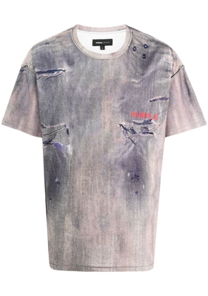 Purple Brand distressed-finish logo-print T-shirt - Blue