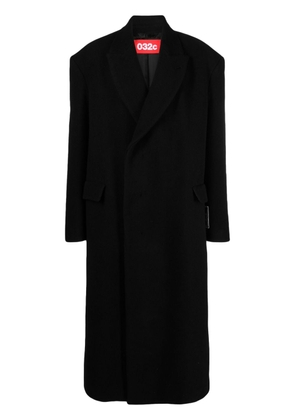 032c logo-patch single-breasted long coat - Black