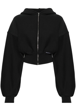 Alexander Wang logo-patch cropped zipped-up hoodie - Black