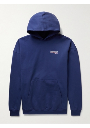 Balenciaga - Oversized Distressed Logo-Embroidered Cotton-Jersey Hoodie - Men - Blue - XS