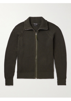 TOM FORD - Slim-Fit Ribbed Silk and Cotton-Blend Zip-Up Cardigan - Men - Green - IT 46