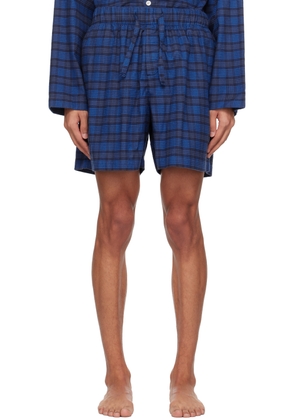 Tekla Blue Check Pyjama Shorts