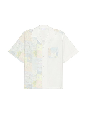 JOHN ELLIOTT Camp Shirt in Super Bloom Grid - White. Size S (also in L).