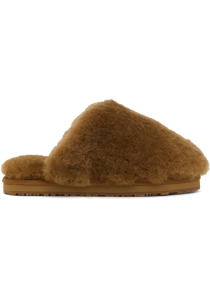 Mou Brown Patch Shearling Slippers