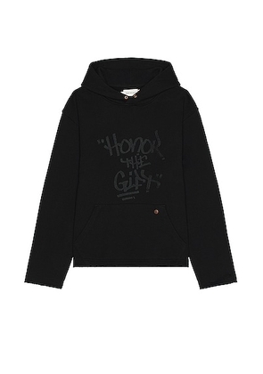 Honor The Gift Script Embroidered Hoodie in Black - Black. Size M (also in L, XL/1X).