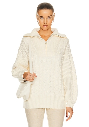 Varley Daria Half Zip Cable Knit Sweater in Winter White - White. Size XS (also in S).