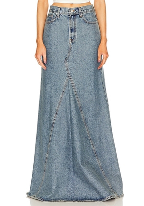 GRLFRND Fiona Godet Maxi Skirt in Blue. Size 23, 24, 25, 27.