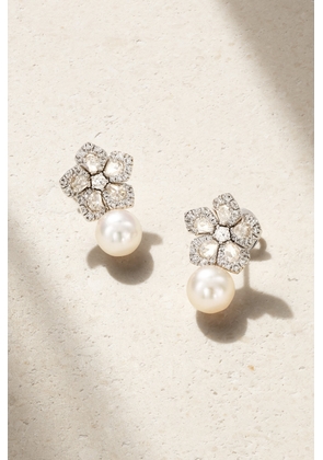 David Morris - Miss Daisy 18-karat White Gold, Diamond And Pearl Earrings - One size