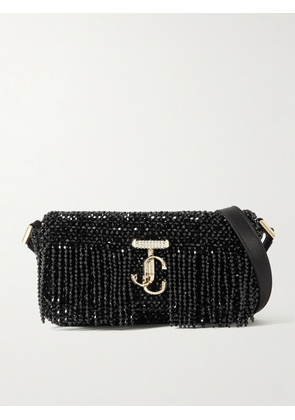 Jimmy Choo - Avenue Mini Fringed Embellished Satin Shoulder Bag - Black - One size
