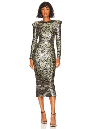 Zhivago Testimony Midi Dress in Metallic Gold. Size 8.