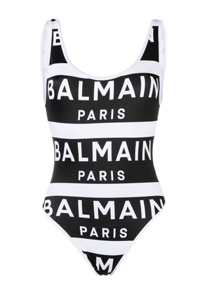 Balmain logo-print U-neck swimsuit - Black