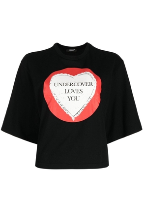 Undercover logo-flocked cotton cropped T-shirt - Black