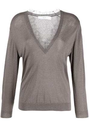 IRO lace-detail V-neck jumper - Grey