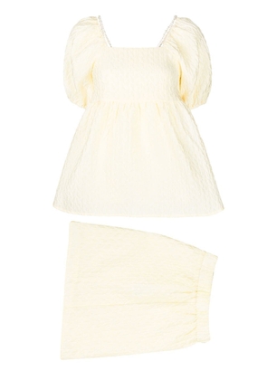 b+ab pearl-detail puff-sleeve top - Yellow