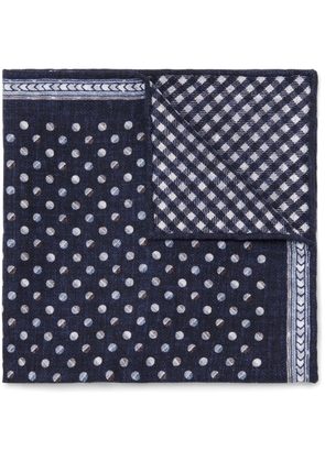 Brunello Cucinelli geometric-pattern reversible silk pocket square - Blue