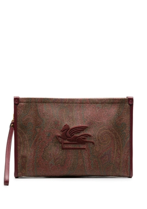 ETRO logo-embroidered paisley-print clutch bag - Brown