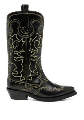 GANNI contrast-stitch leather cowboy boots - Black