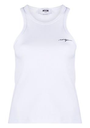 MSGM logo-embroidered ribbed tank top - White
