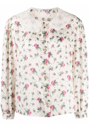 Miu Miu floral-print silk shirt - Neutrals