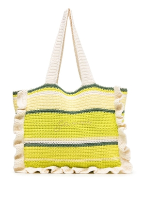 GANNI ruffle-detail crochet tote bag - Green