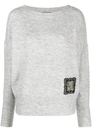 LIU JO logo-appliqué mélange-knit jumper - Grey