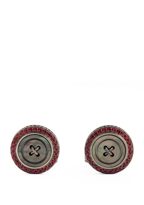 Tateossian Stainless Steel And Ruby Button Cufflinks
